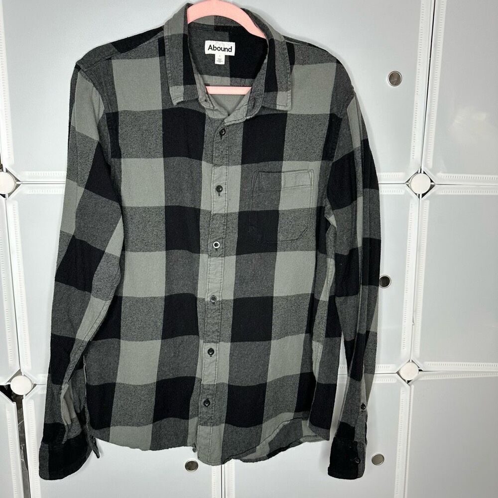 Abound Men’s Black & Gray Plaid Button Up Flannel Long Sleeve Shirt Size Large